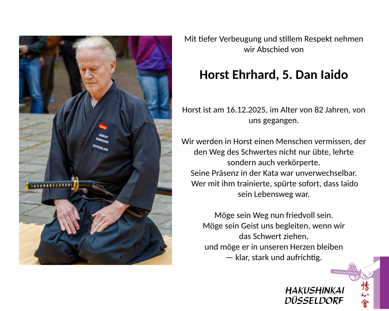Horst Ehrhard Sensei, 5. DAN Iaido